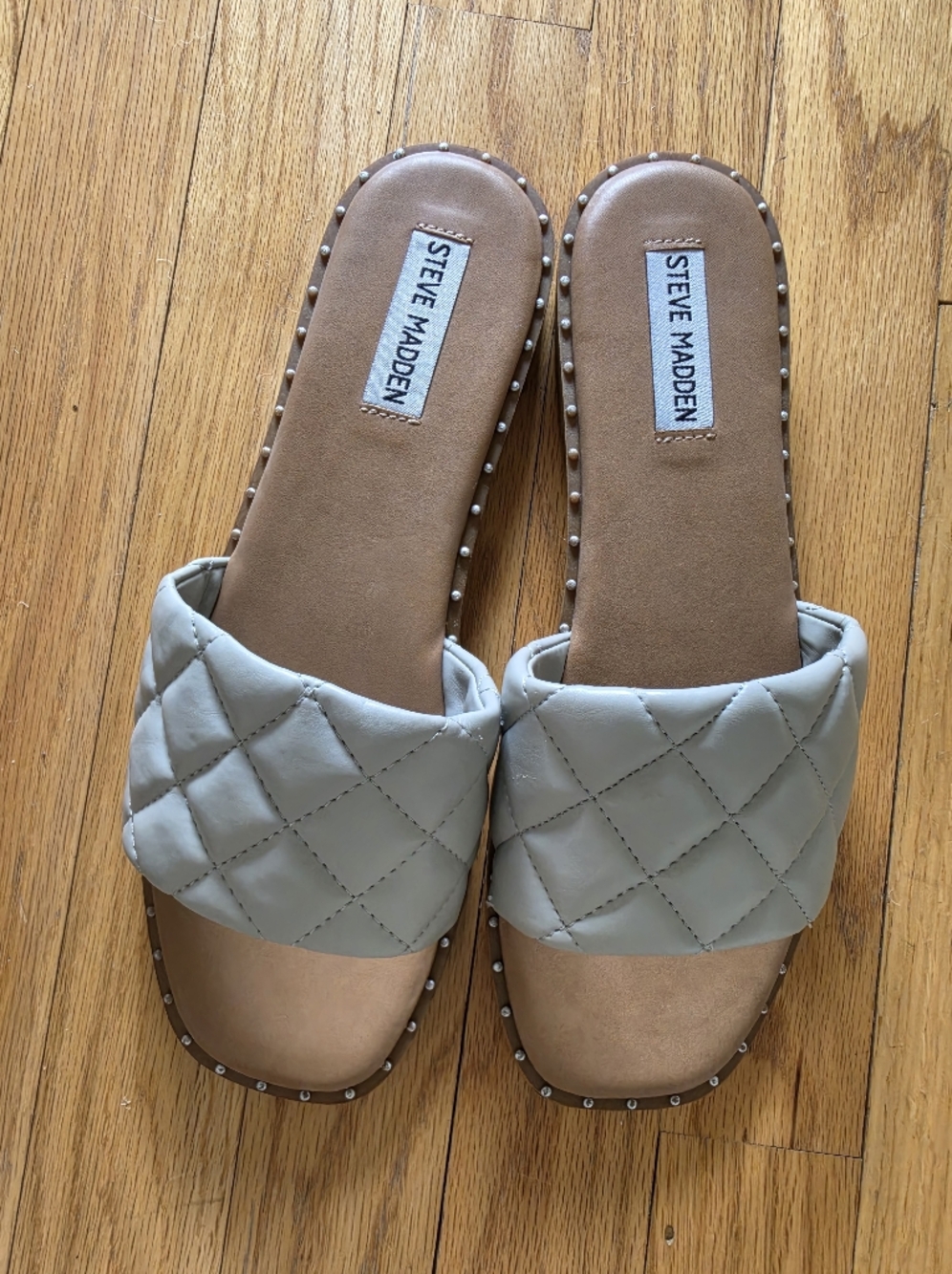 Steve Madden Quilted Slide Sandals with Stud Trim
